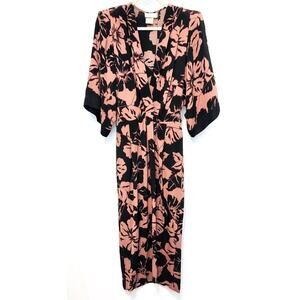 Vintage 80's Barbara Barbara Beach Brown Black Tropical Floral Pants Jumpsuit 12